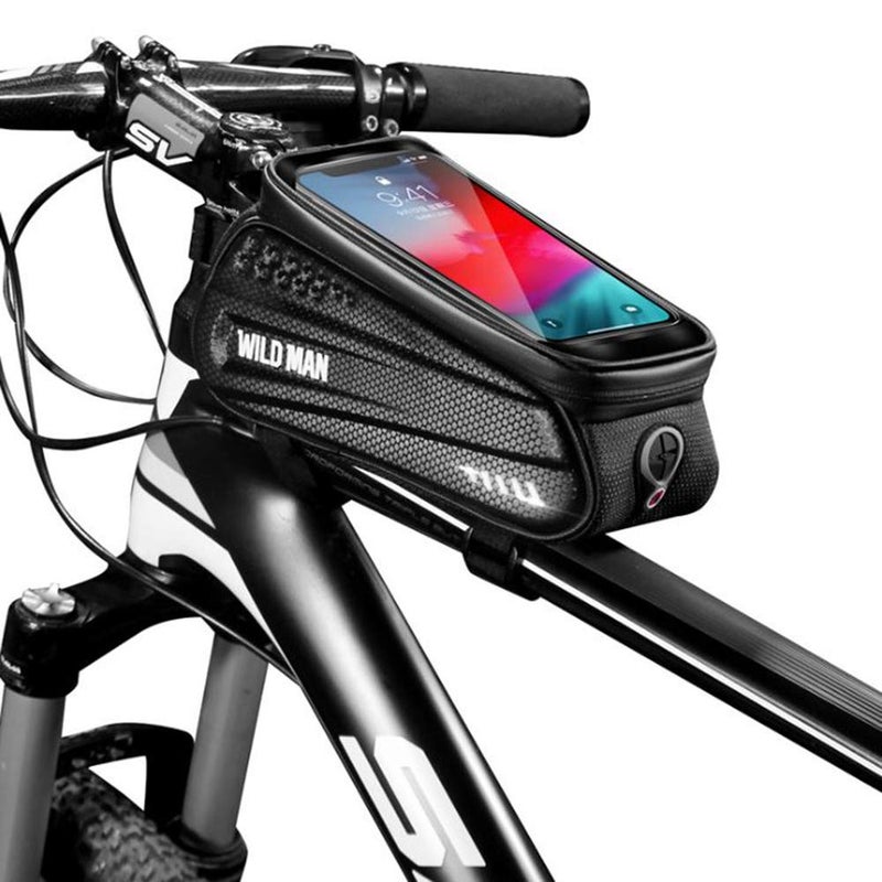 WILD MAN Rainproof Bicycle Front Frame Bike Bag with Touch Screen Phone Mount for Road Mountain Bikeï¼ˆBlack,ES3ï¼‰ - Image 1